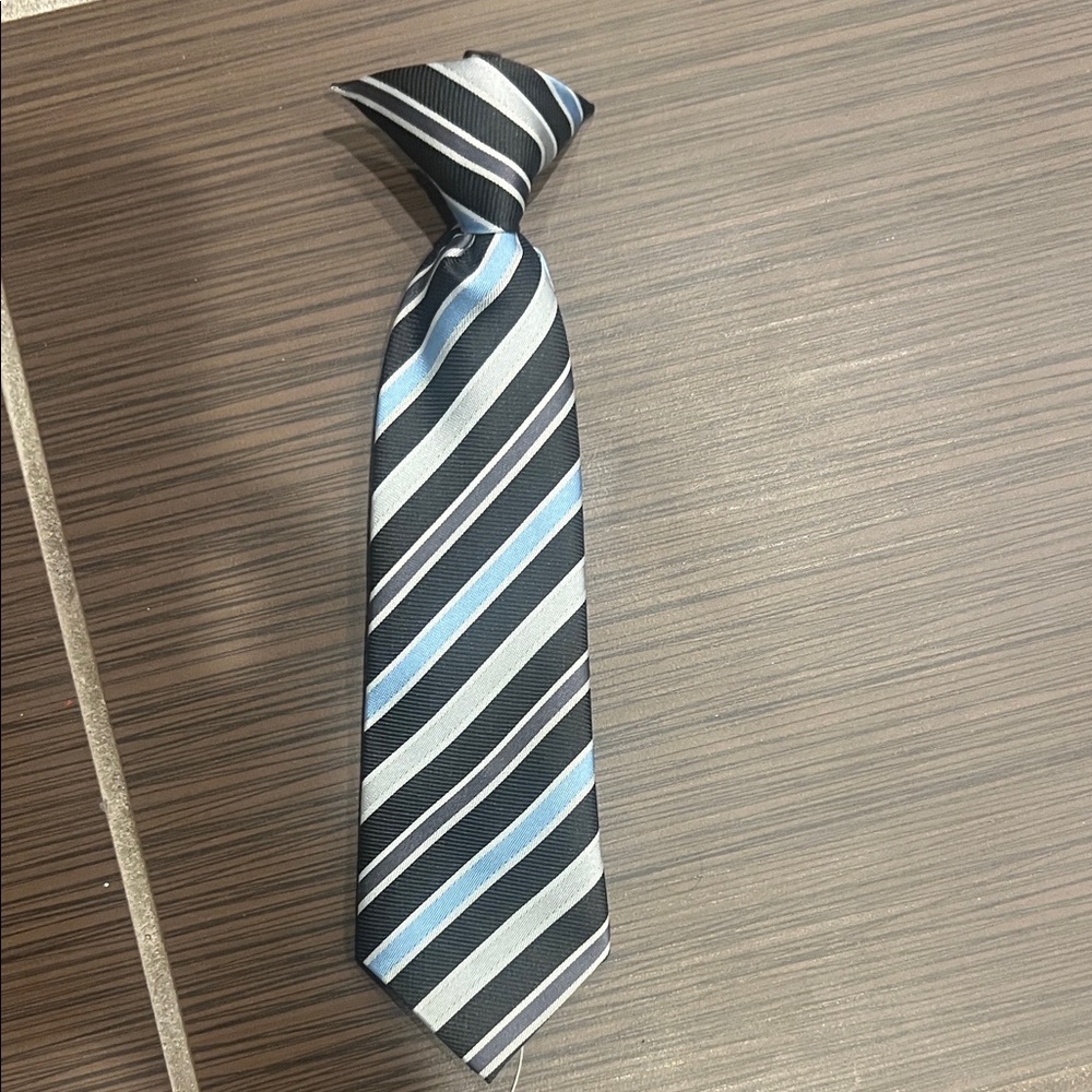 Baby Boy Elegant Striped Tie in Black, Gray, and Blue